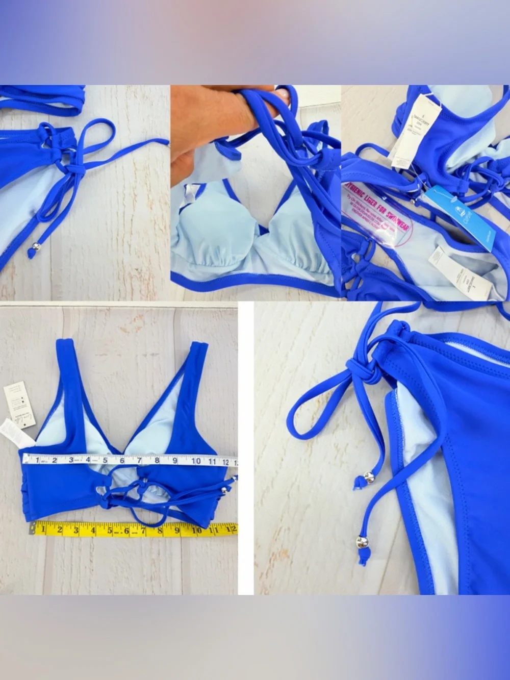 Cupshe Blue Bikini Set Size S Lace Up Back Tie Side Bottom NWT